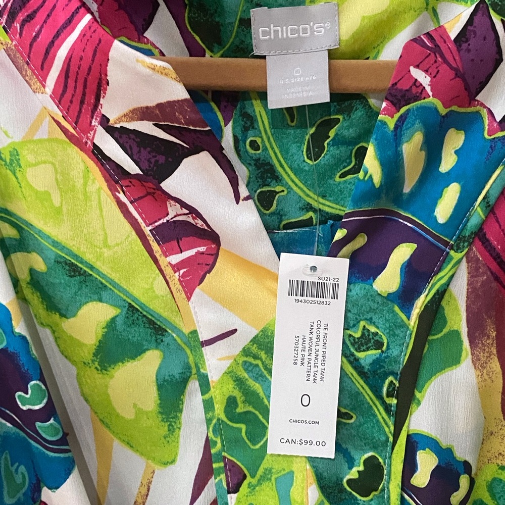 Chicos Colorful Jungle Tie-Front Tank Chicos size 0 - Picture 3 of 9